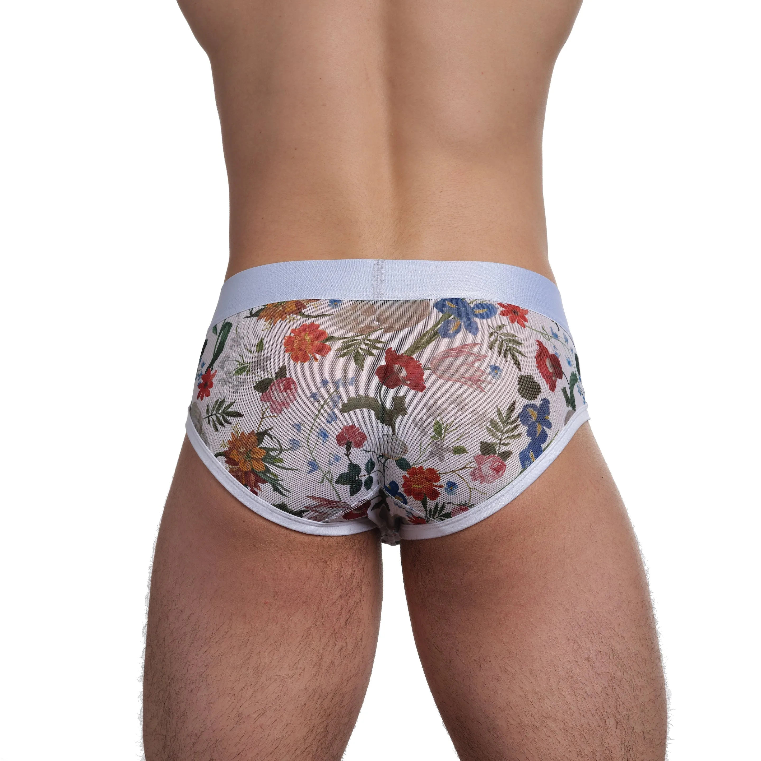 Dutch Floral Mesh Brief White