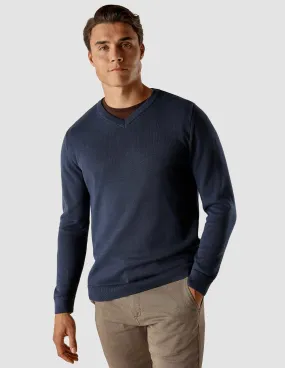 Fine Knit V-neck Navy