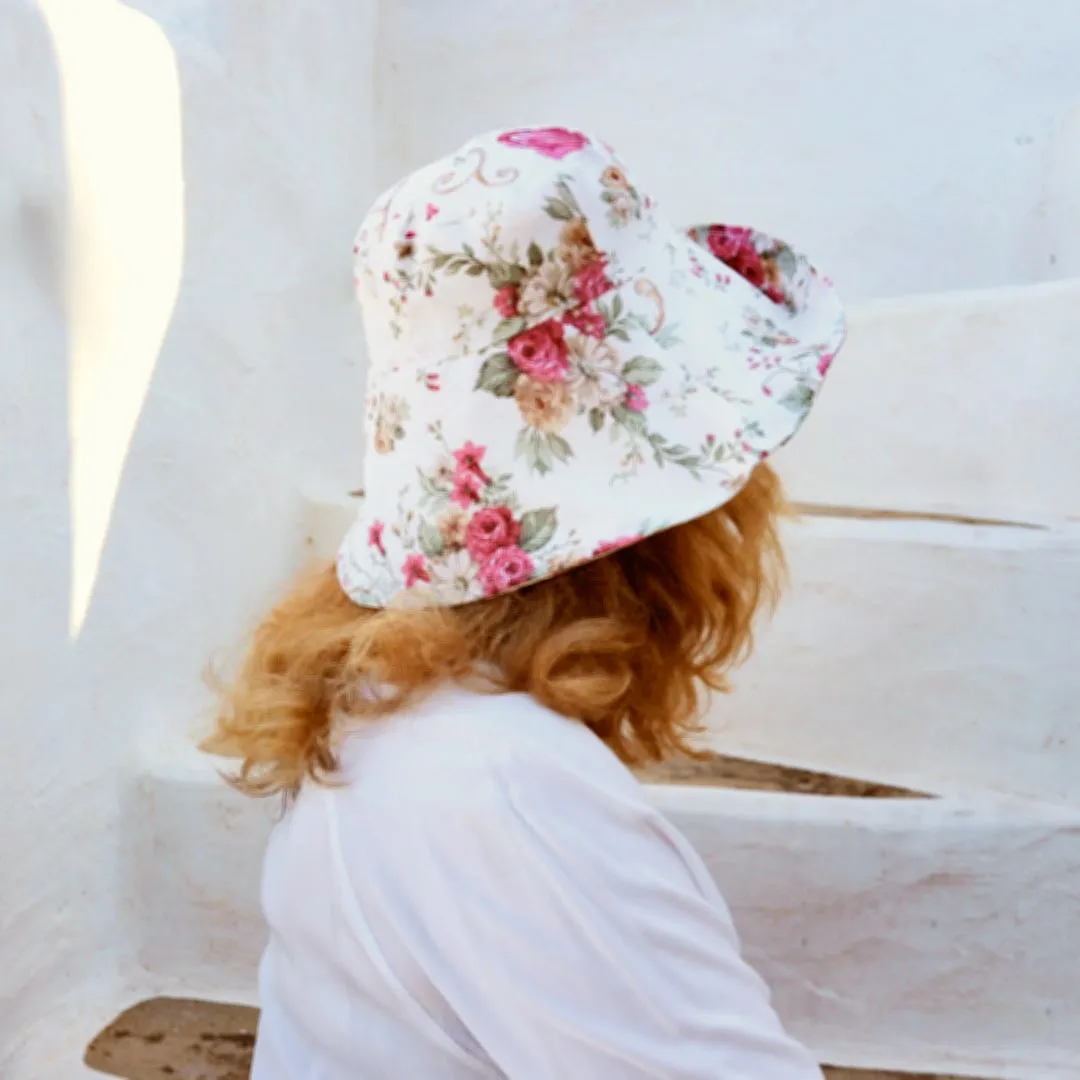 Floral Print Wide Brim Hat - Red