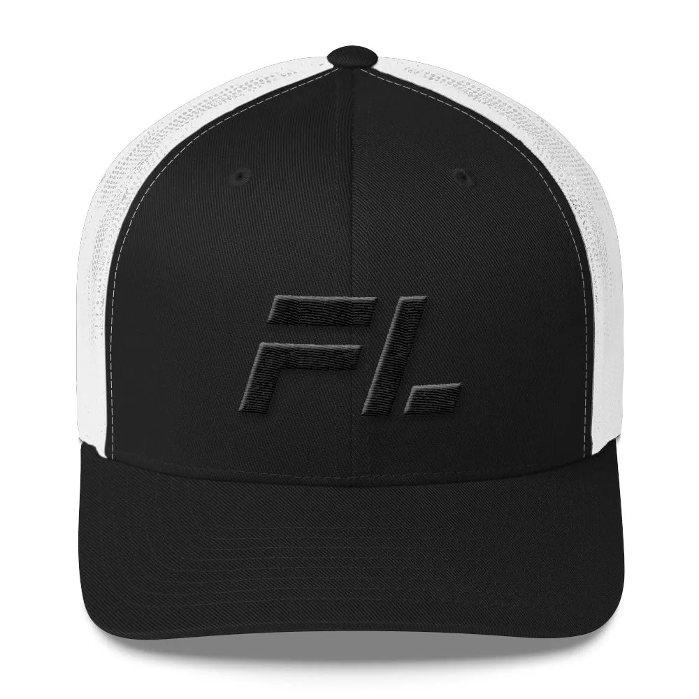 Florida - Mesh Back Trucker Cap - Black Embroidery - FL - Many Hat Color Options Available