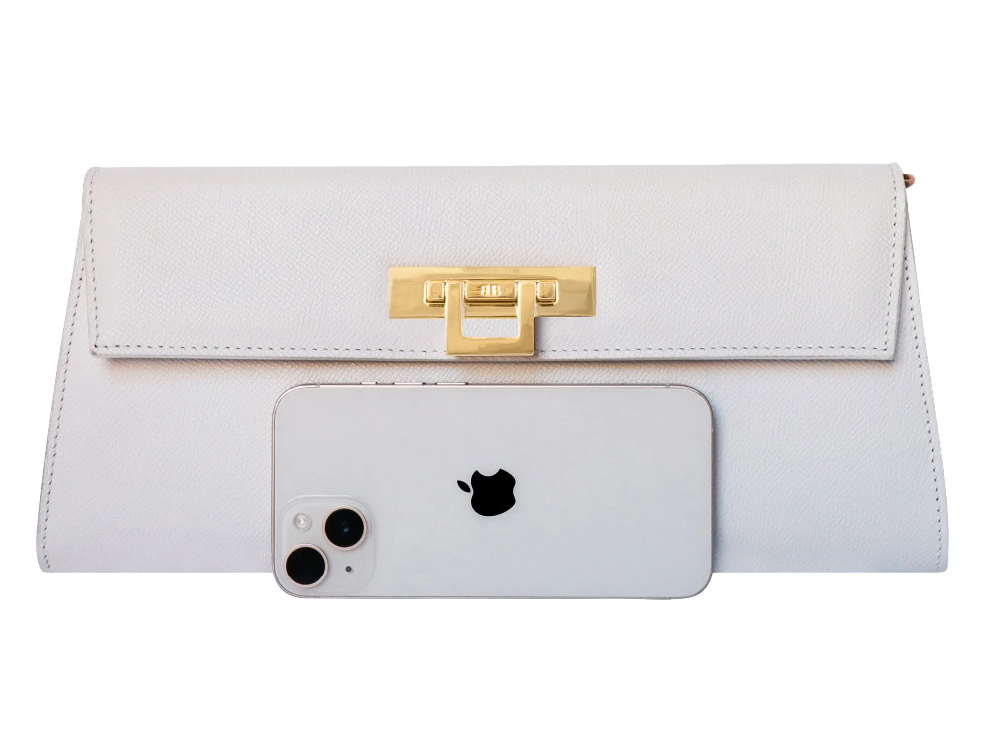 Fonteyn Clutch Dolomite Pebble Print Calf Leather Handbag - White