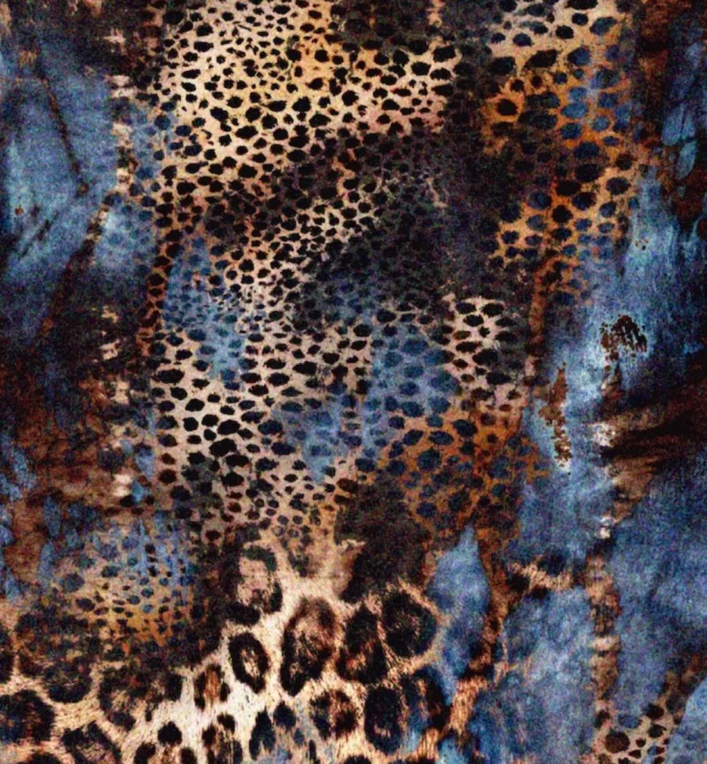 FS1250 Navy Leopard Skin Velvet Stretch Knit Fabric