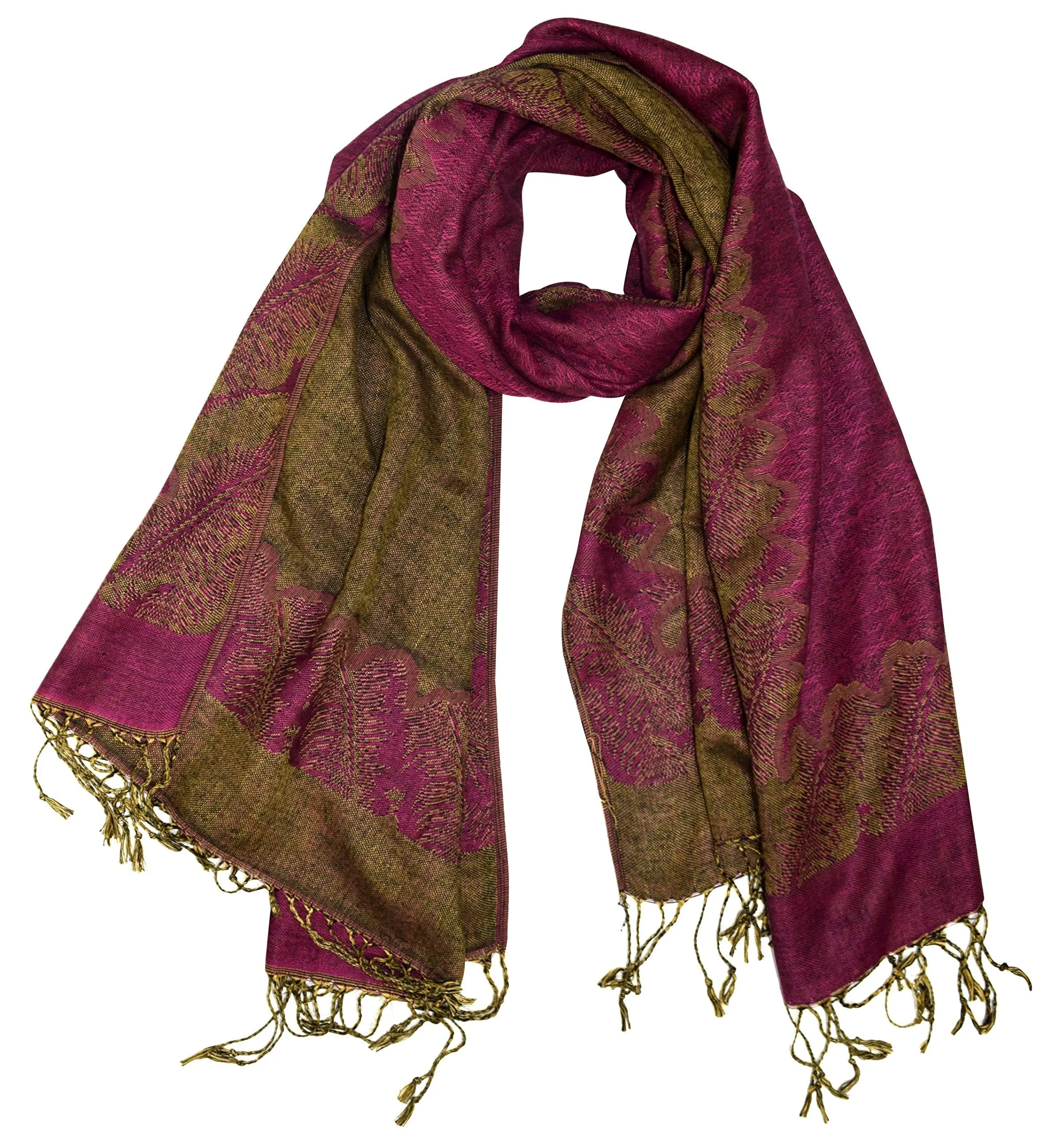 Fuchsia/ Tan Ravishing Reversible Jacquard Paisley Pashmina Shawl Wrap for Women