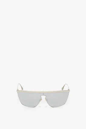 Geometric Visor Sunglasses In Silver-Mirror