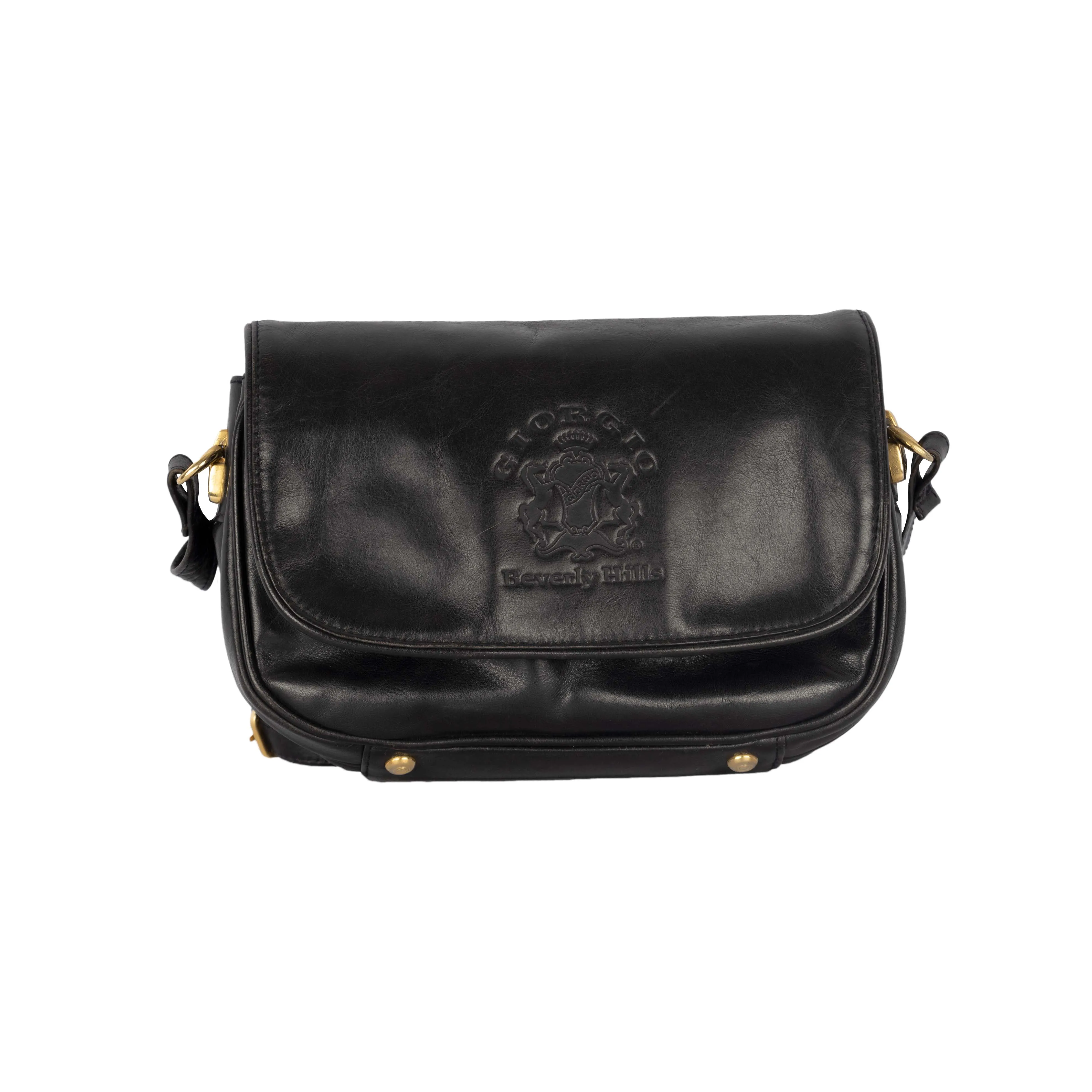 Giorgio Beverly Hills Black Leather Crossbody Bag - '10s