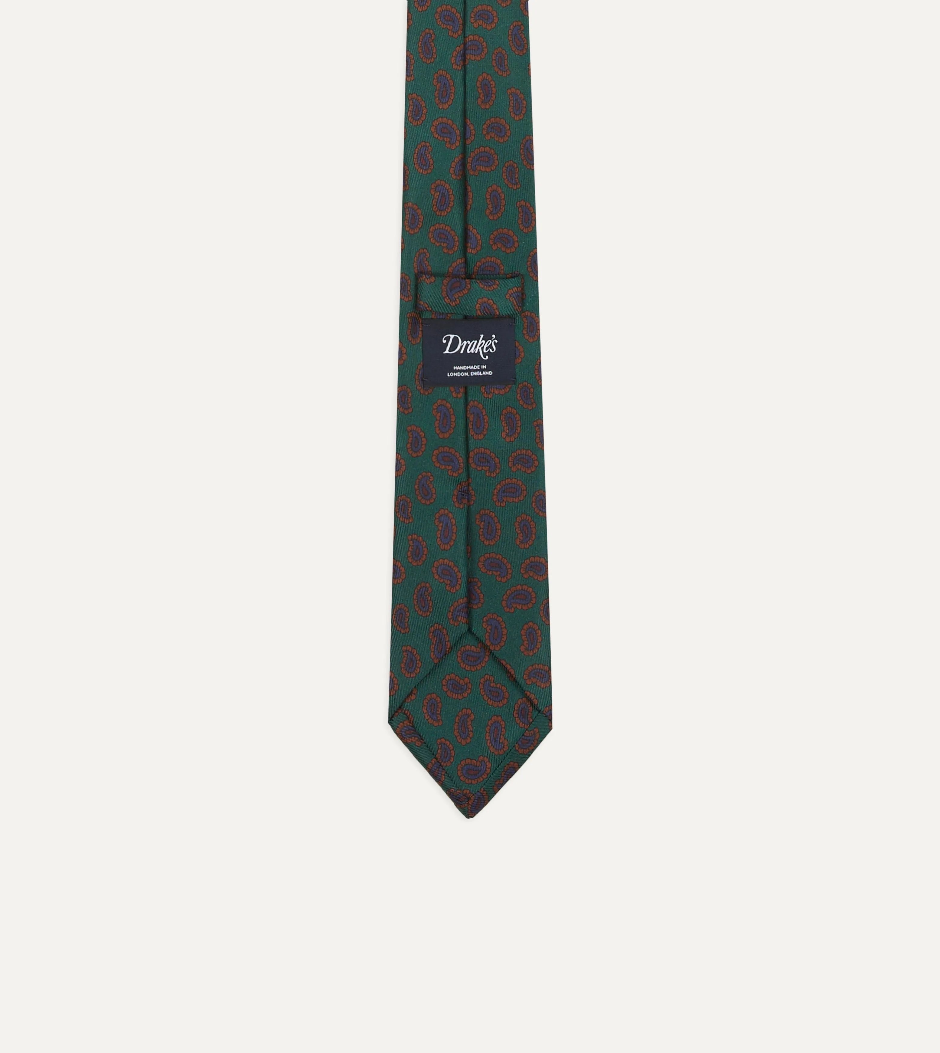 Green Paisley Leaf Print Silk Hand-Rolled Tie