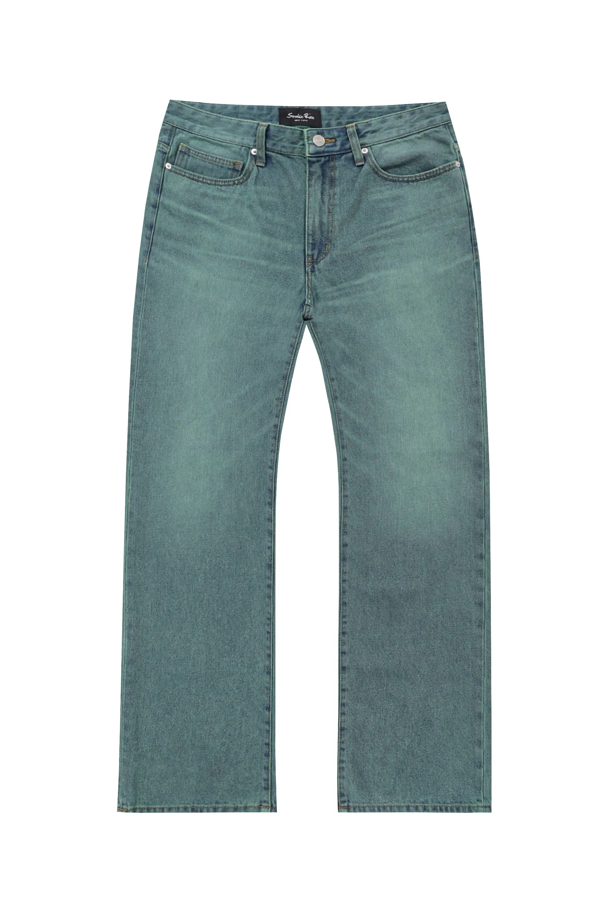 Green Tinted Denim Pants - Green Blue