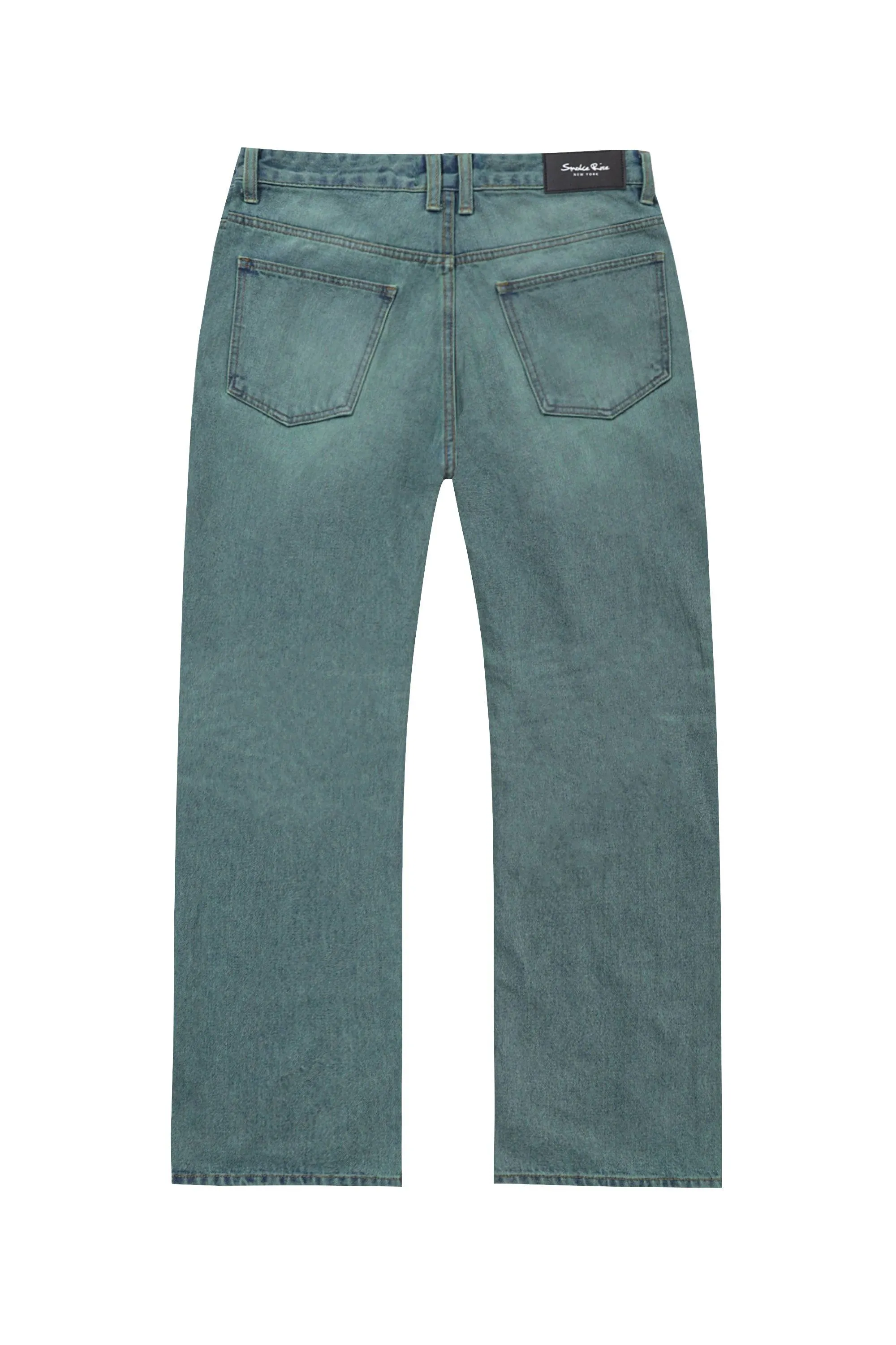 Green Tinted Denim Pants - Green Blue