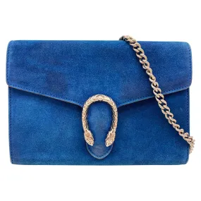 Gucci Chain Wallet Dionysus Mini Blue Suede Leather Cross Body Bag