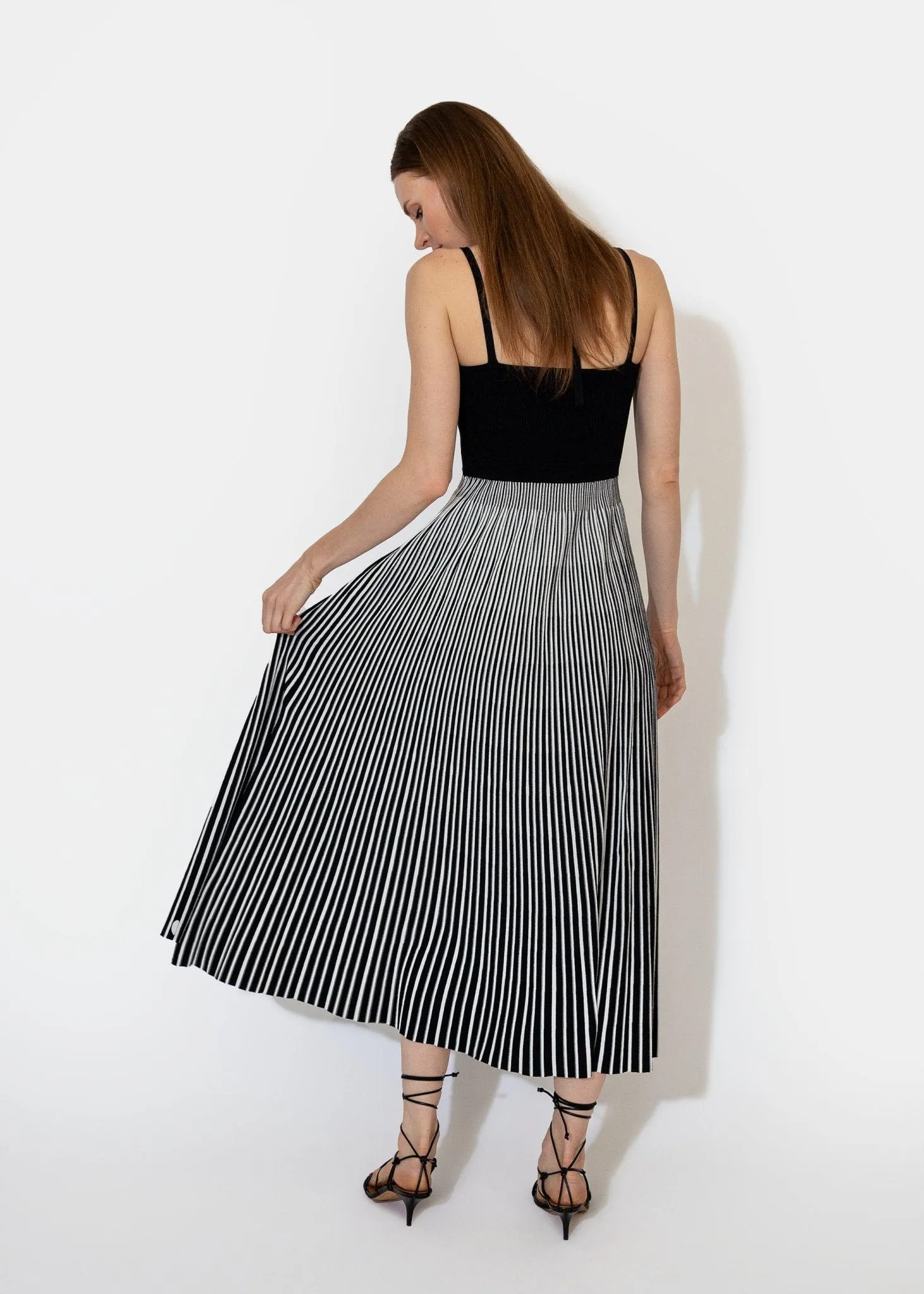 Halter Neck Dress in Black Stripe