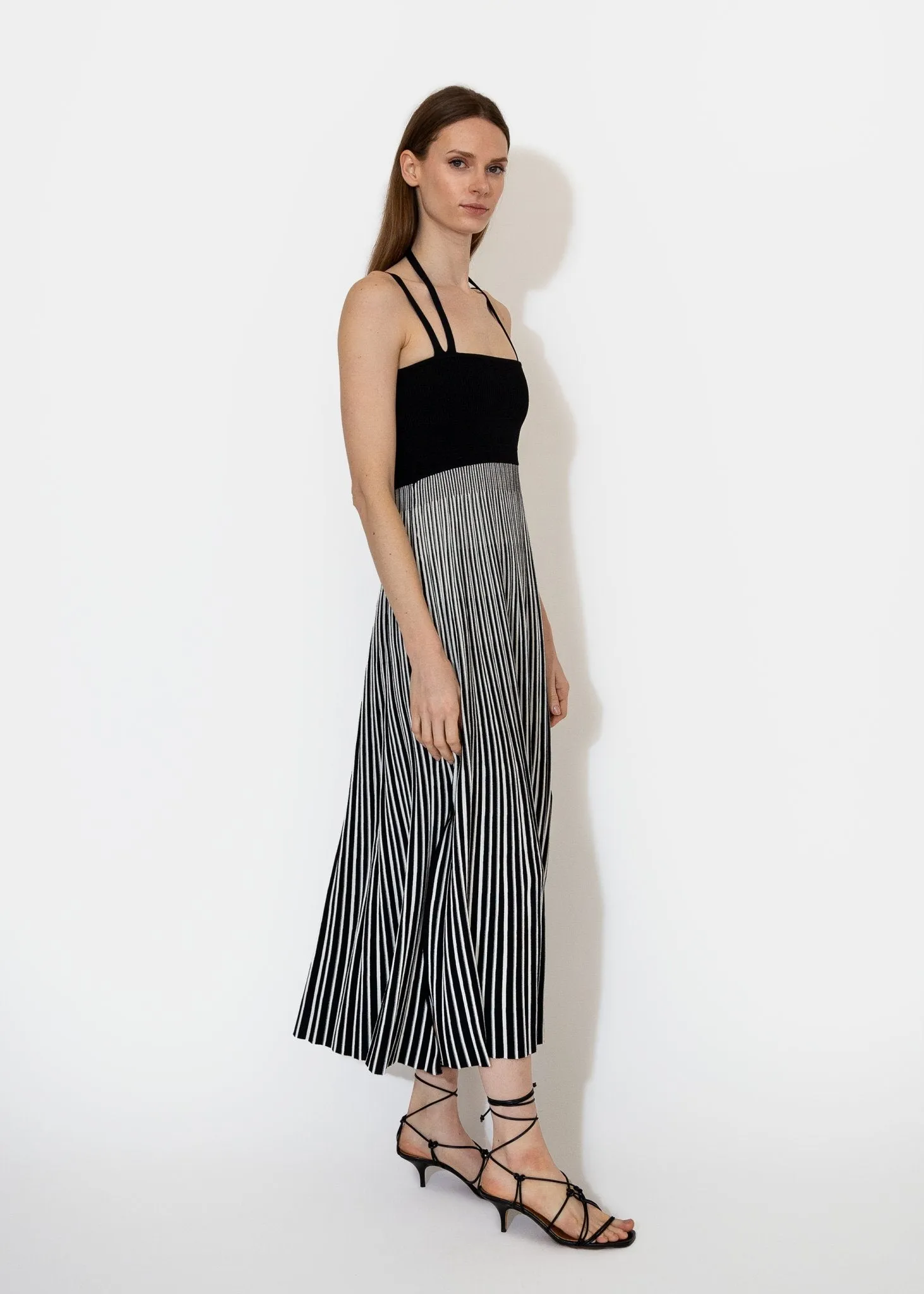 Halter Neck Dress in Black Stripe