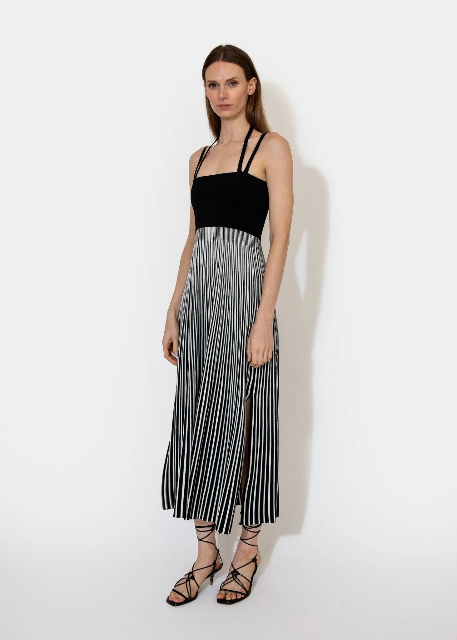 Halter Neck Dress in Black Stripe