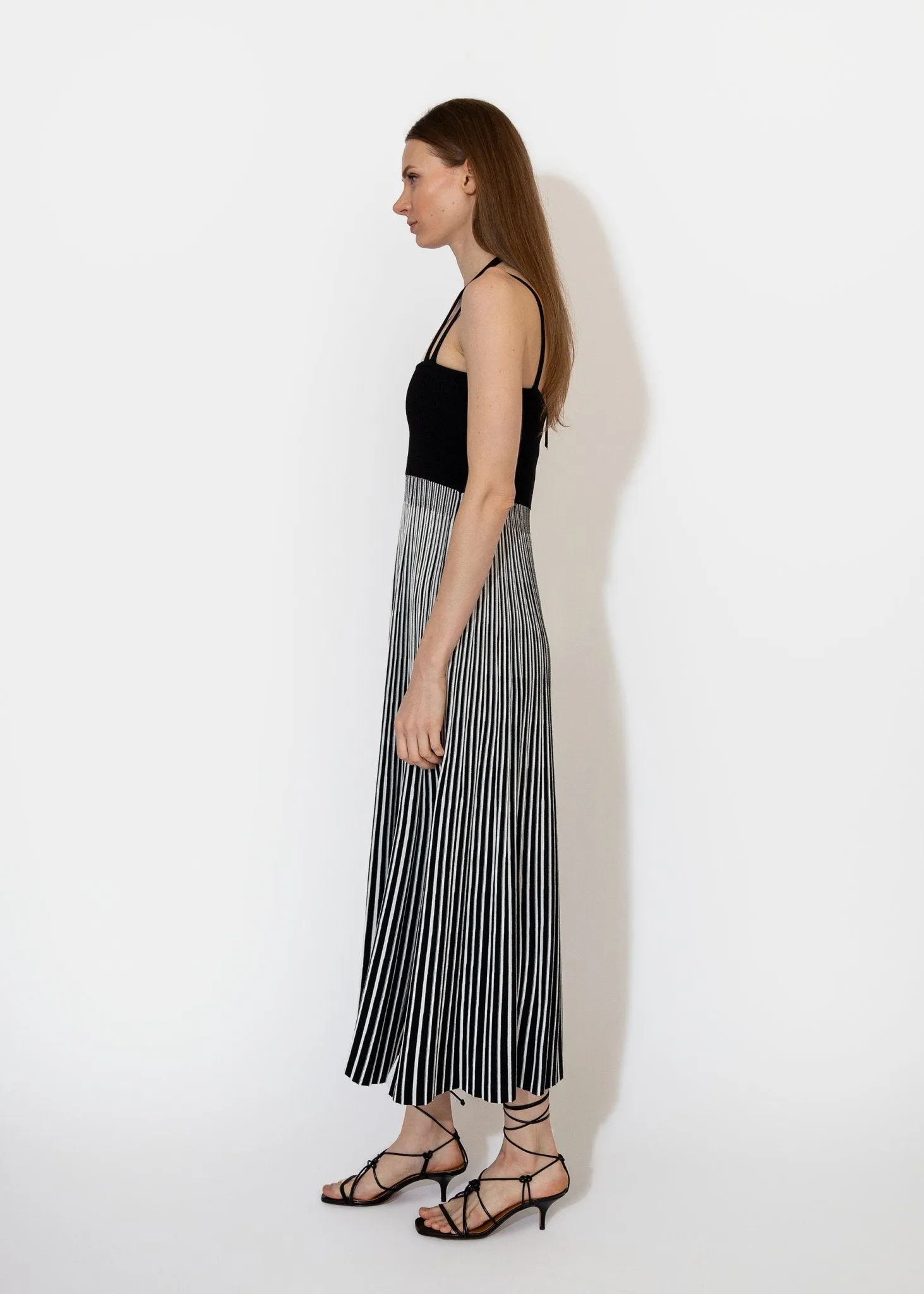 Halter Neck Dress in Black Stripe