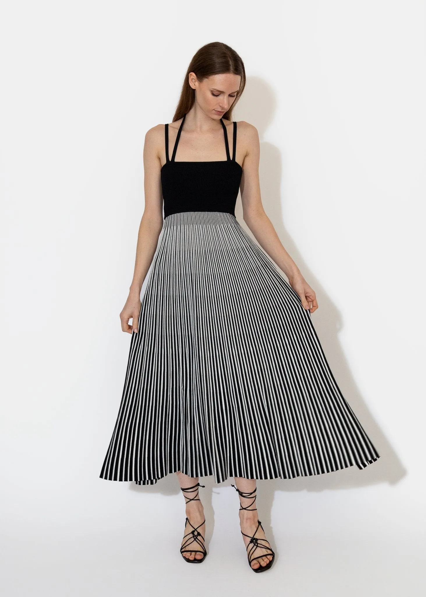 Halter Neck Dress in Black Stripe