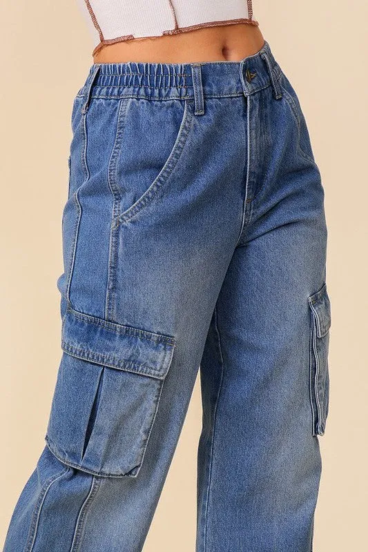 High Waisted Denim Cargo Jean