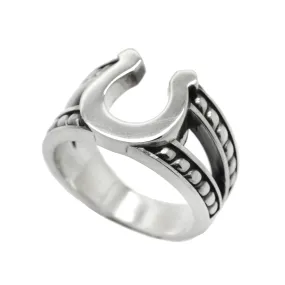 Horseshoe with a braded Rope Sterling Silver Ring Signet