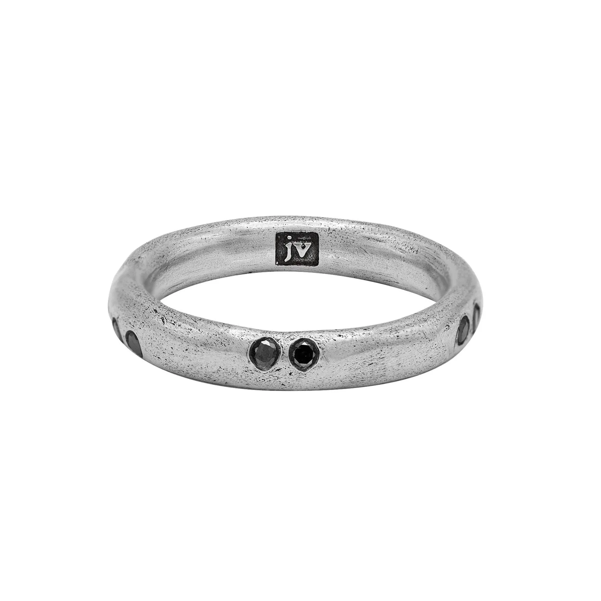 JOHN VARVATOS MEN'S STERLING SILVER STACKING RING WITH BLACK DIAMONDS