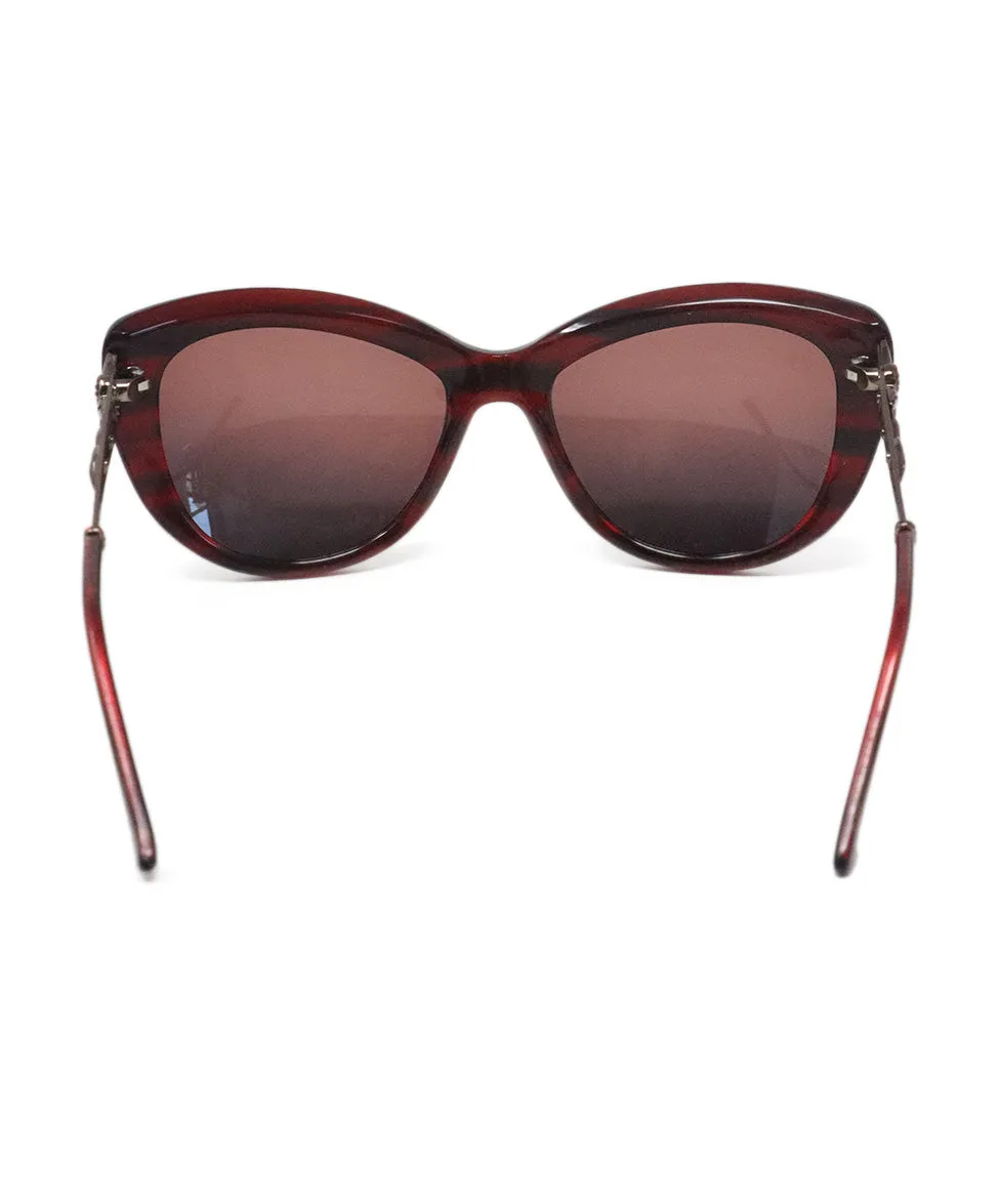 Judith Leiber Burgundy Sunglasses w/ Rhinestone Trim