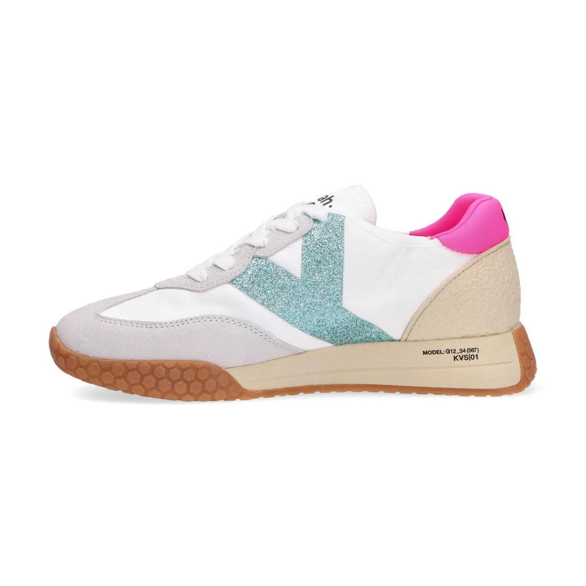 Keh-noo sneaker camoscio nylon bianco turchese