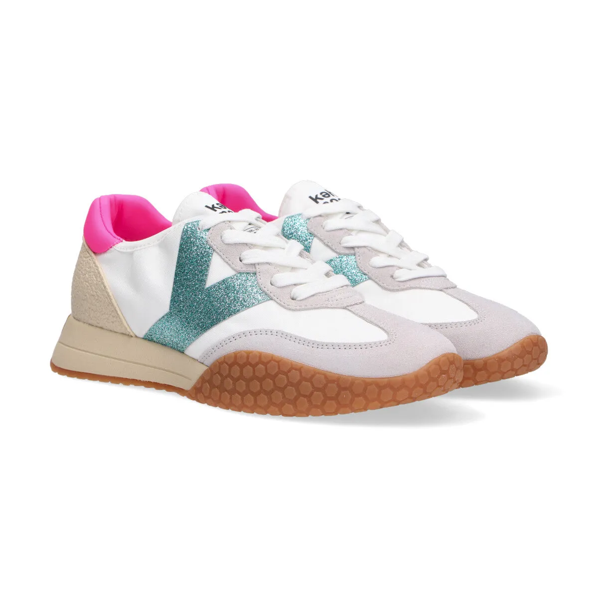 Keh-noo sneaker camoscio nylon bianco turchese