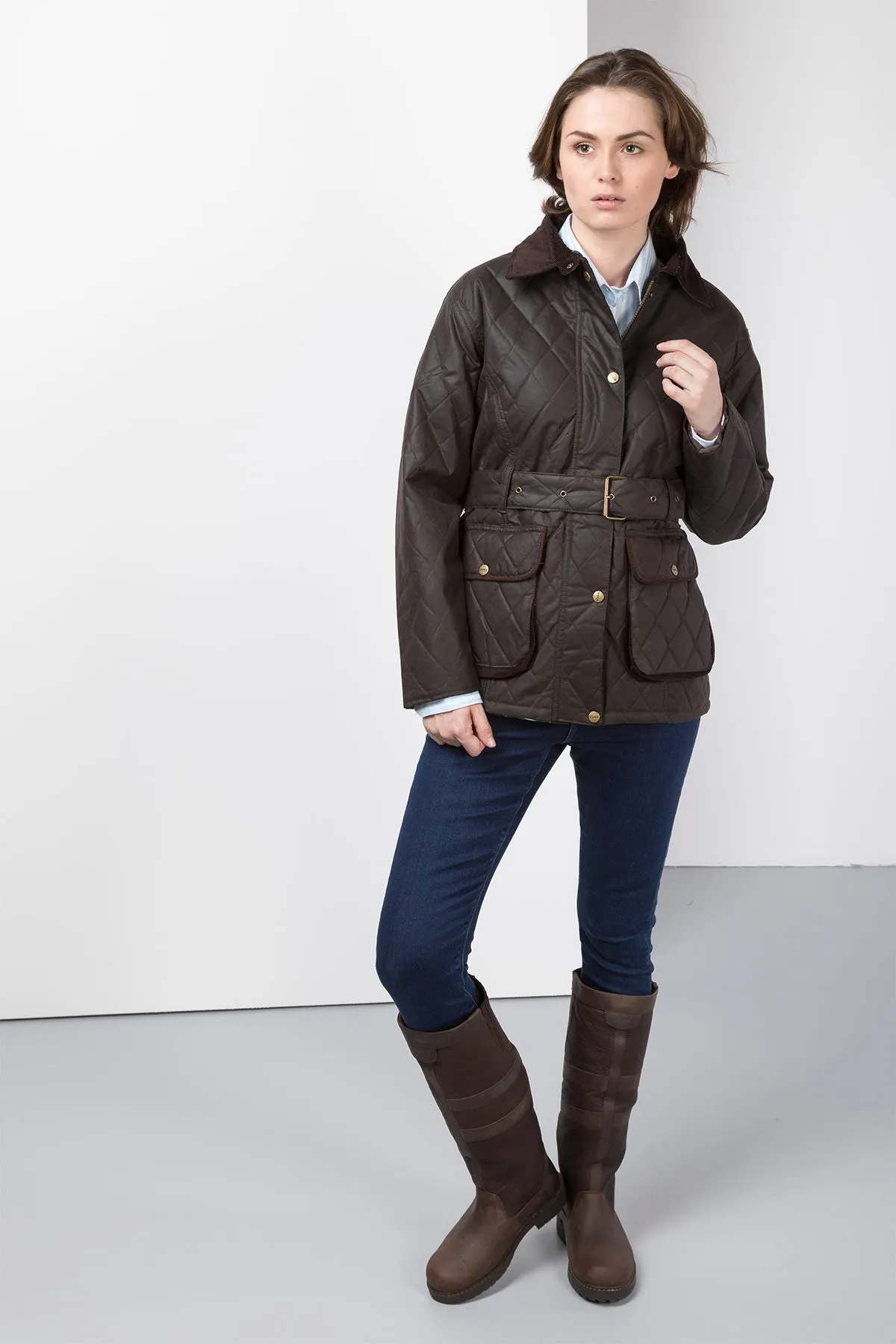 Ladies Diamond Quilted Belted Wax Jacket