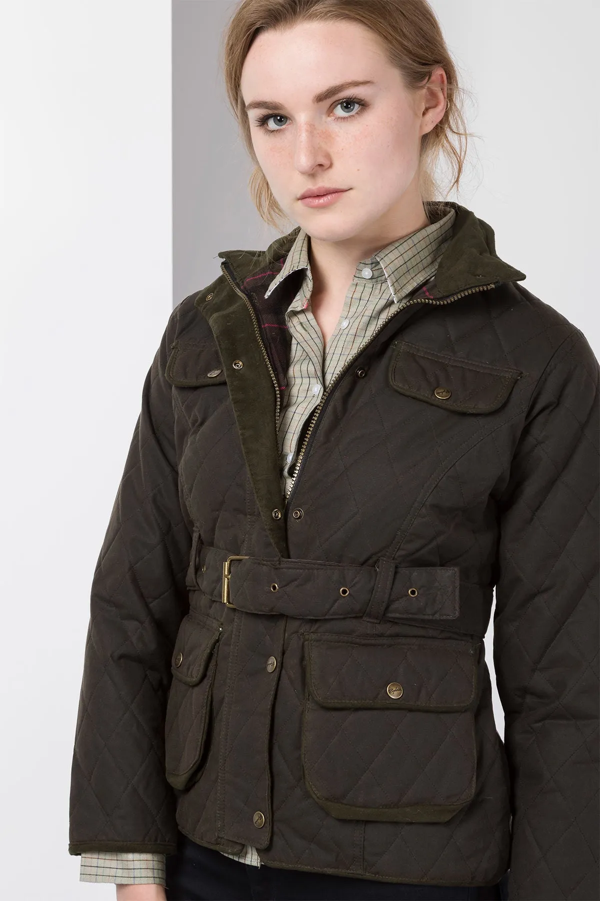 Ladies Diamond Quilted Belted Wax Jacket