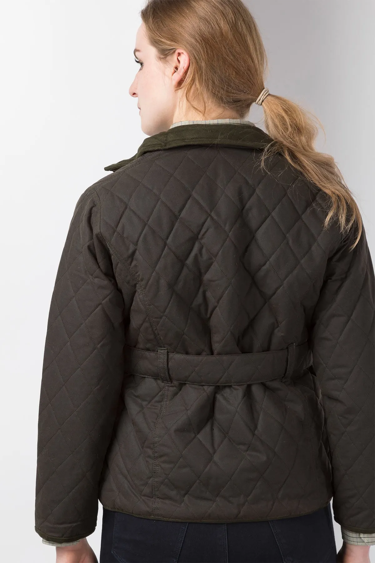 Ladies Diamond Quilted Belted Wax Jacket