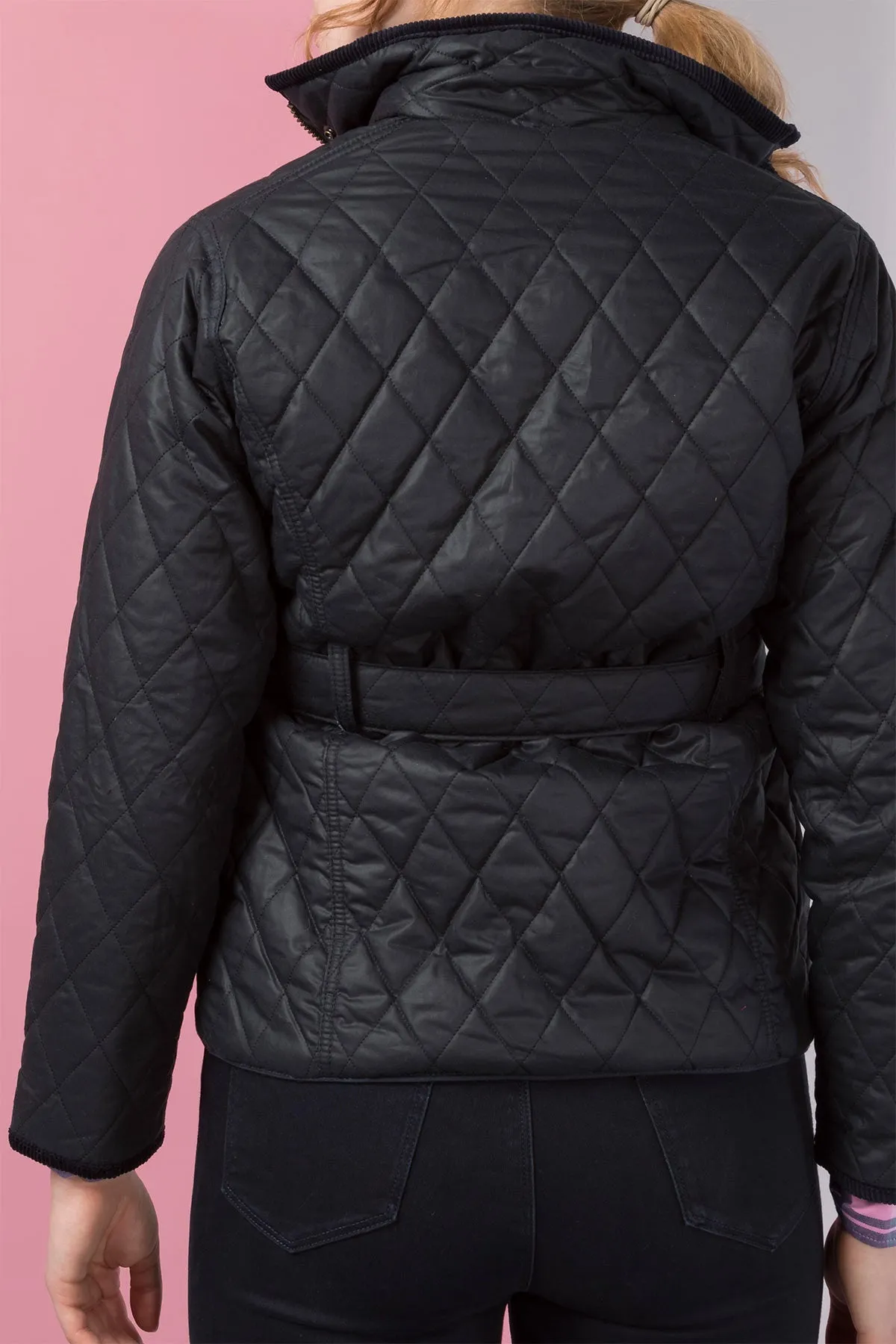 Ladies Diamond Quilted Belted Wax Jacket