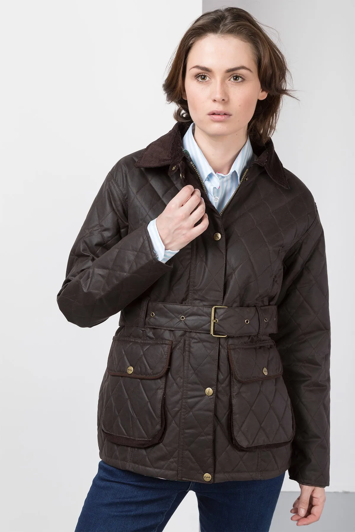 Ladies Diamond Quilted Belted Wax Jacket