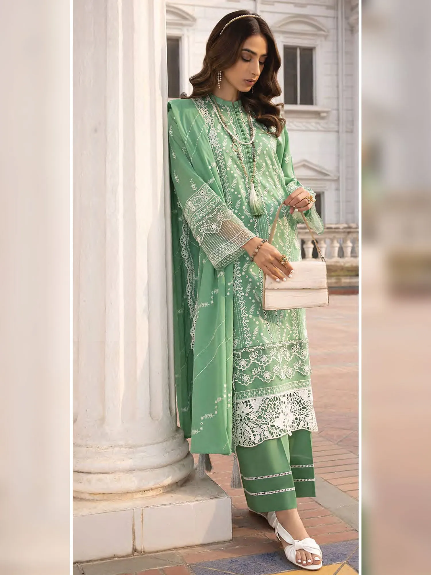 Lakhany Green Unstitched Embroidered Lawn 3-Piece Suit (LG-ZH-0062)