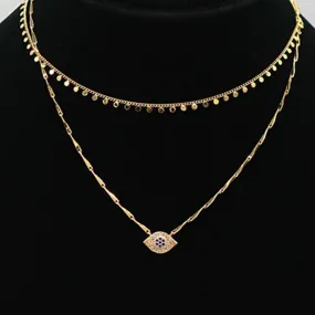 Layered Disc Evil Eye Chain - Gold