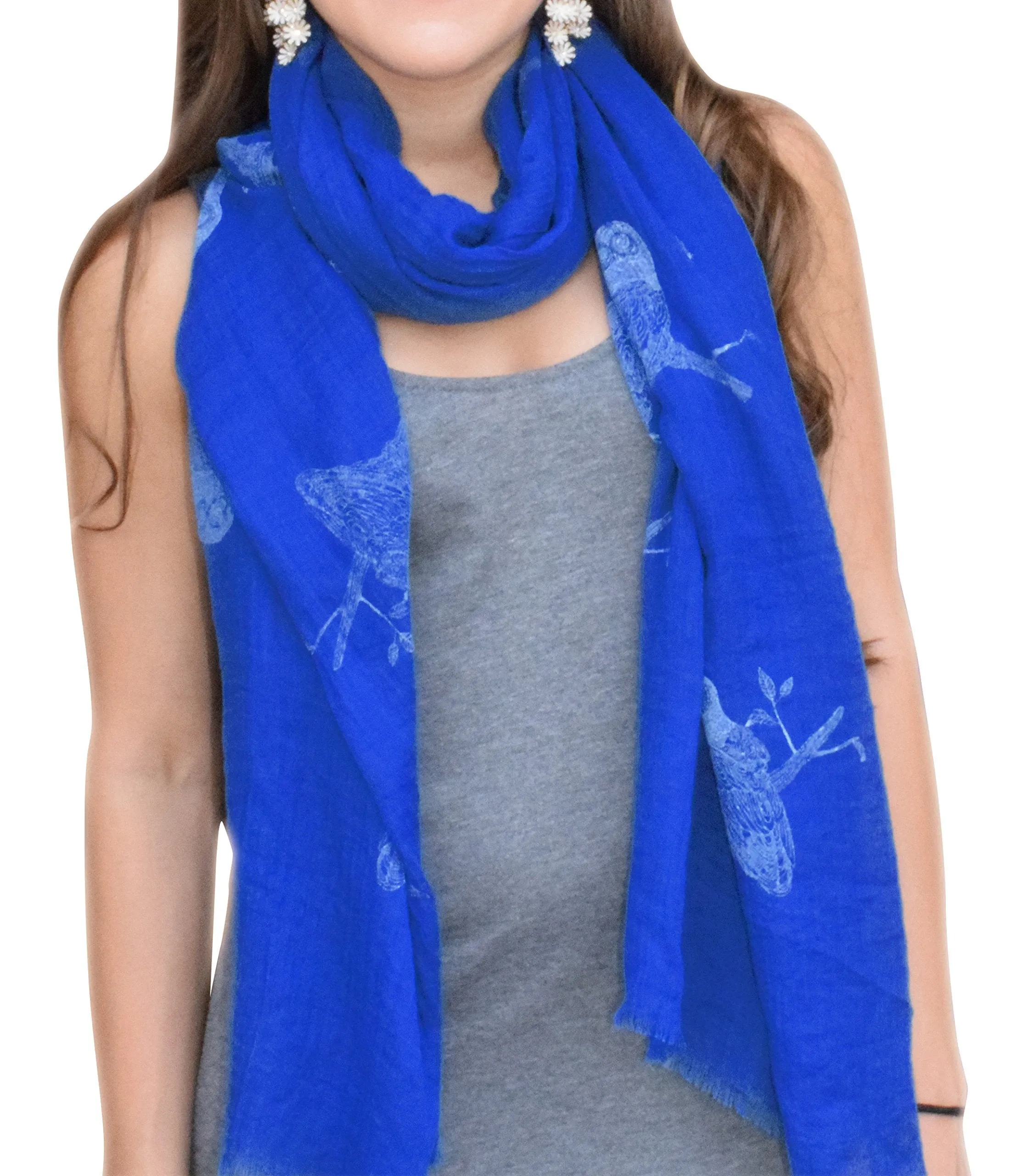 Lightweight Graphic Animal Owl Print Summer Fringe Scarf