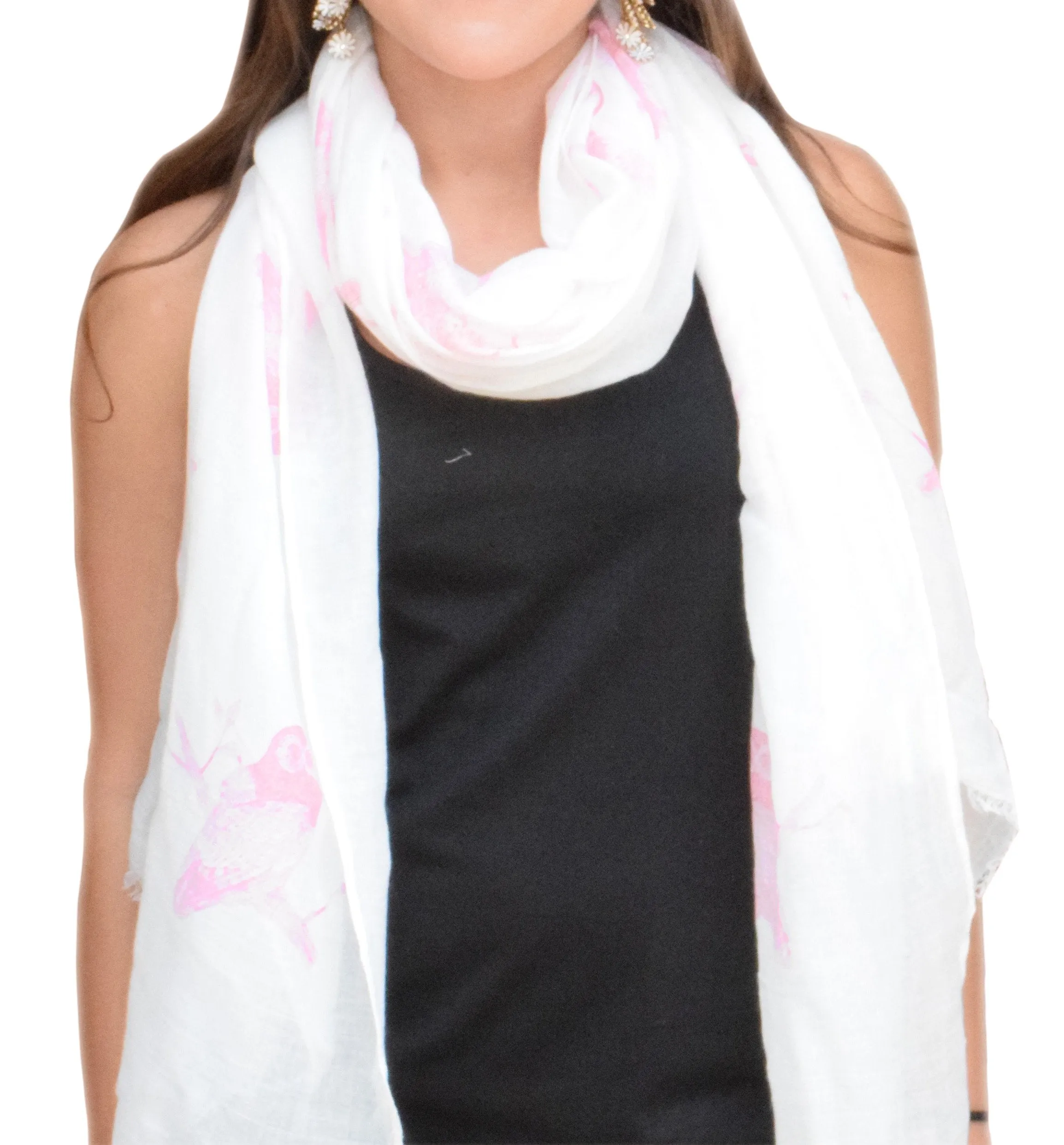 Lightweight Graphic Animal Owl Print Summer Fringe Scarf