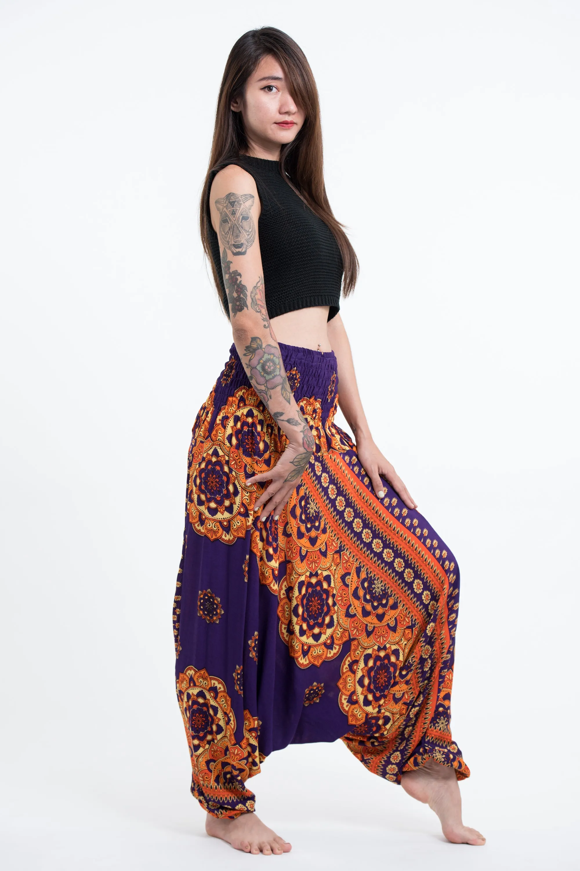 Lotus Mandalas 2-in-1 Jumpsuit Harem Pants in Purple