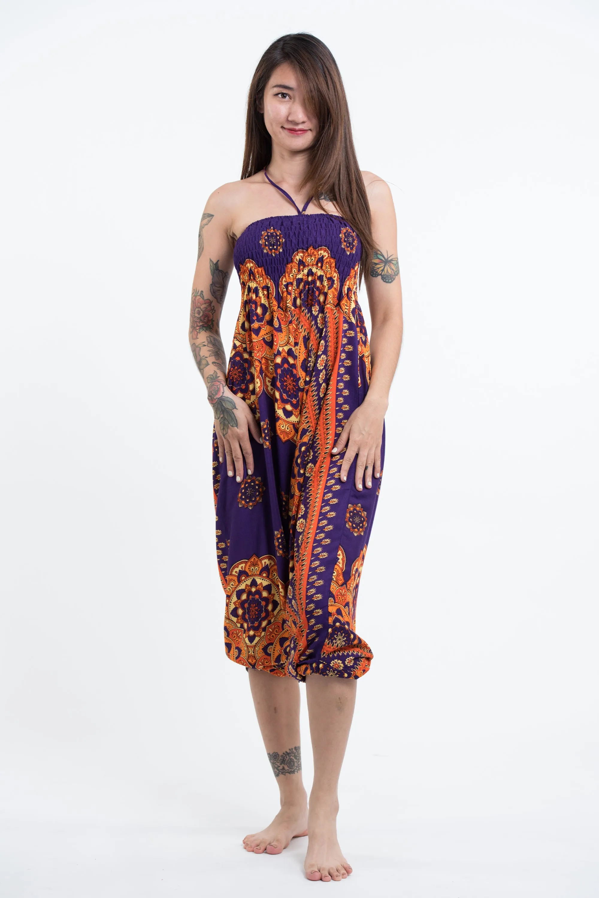 Lotus Mandalas 2-in-1 Jumpsuit Harem Pants in Purple