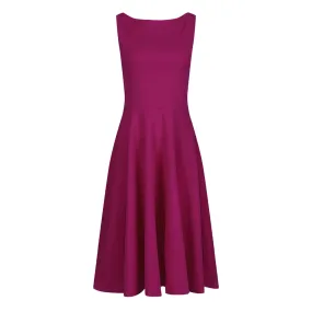 Magenta Sleeveless Audrey Hepburn Style 50s Swing Dress