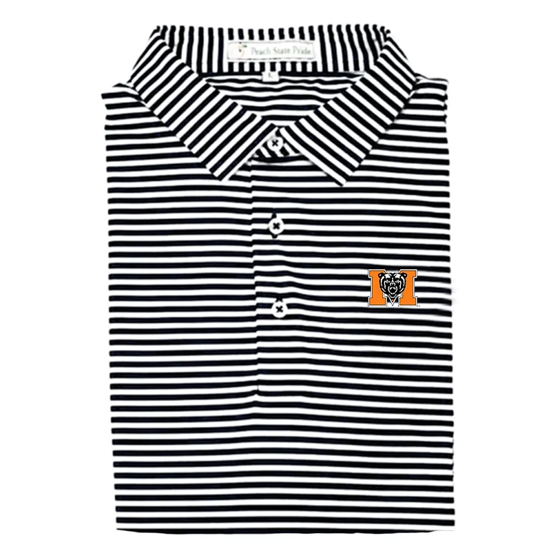 Mercer Black & White Classic Stripe Performance Polo - Self Collar