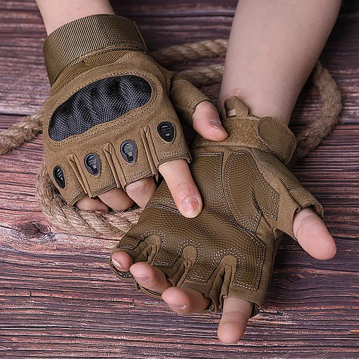 Military carbon fiber Half Finger Men Gloves