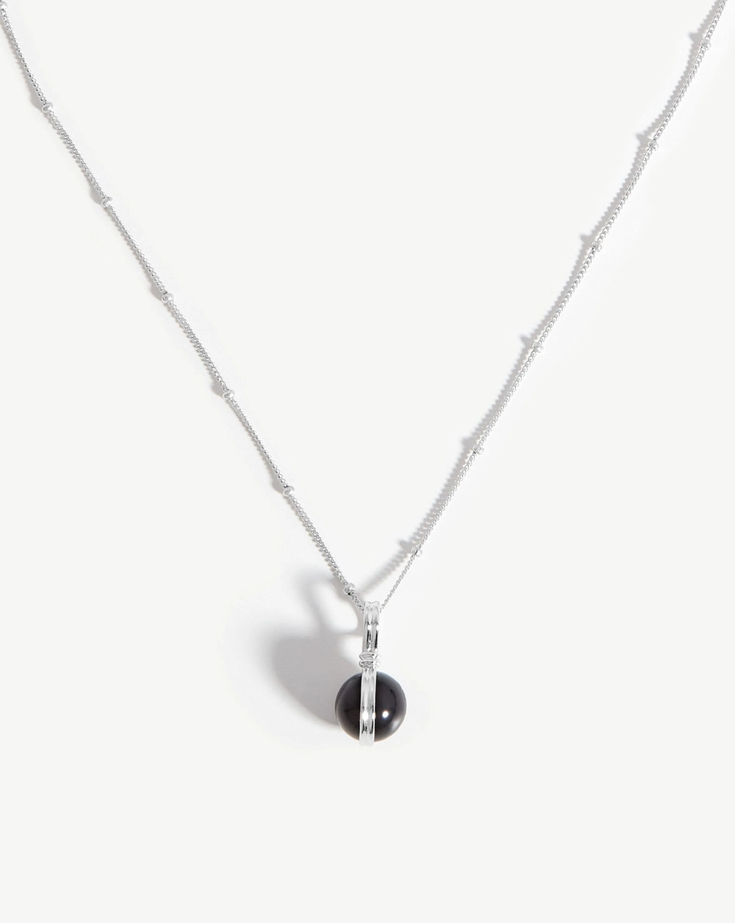 Mini Sphere Pendant Necklace | Sterling Silver/Black Onyx