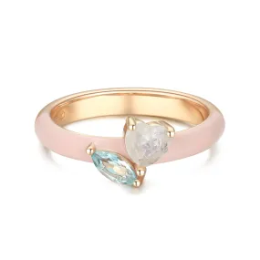 Moonstone & Blue Topaz Gold Enamel Heart Ring