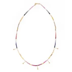 Multi Colored Sapphire with Gold Drops Necklace