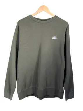 Nike Classic Logo Swoosh Embroidered Olive Green Crewneck Size Large