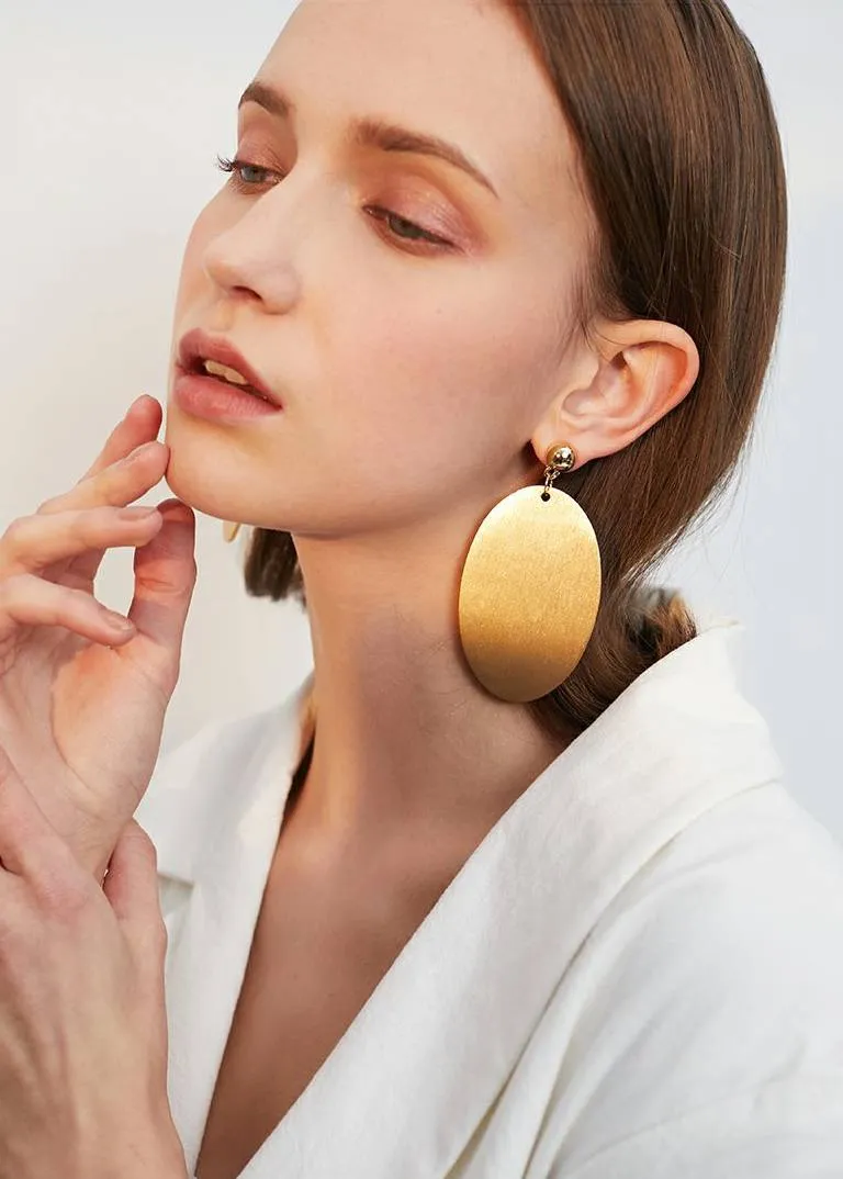 Oval Disc Drop Statement Earrings