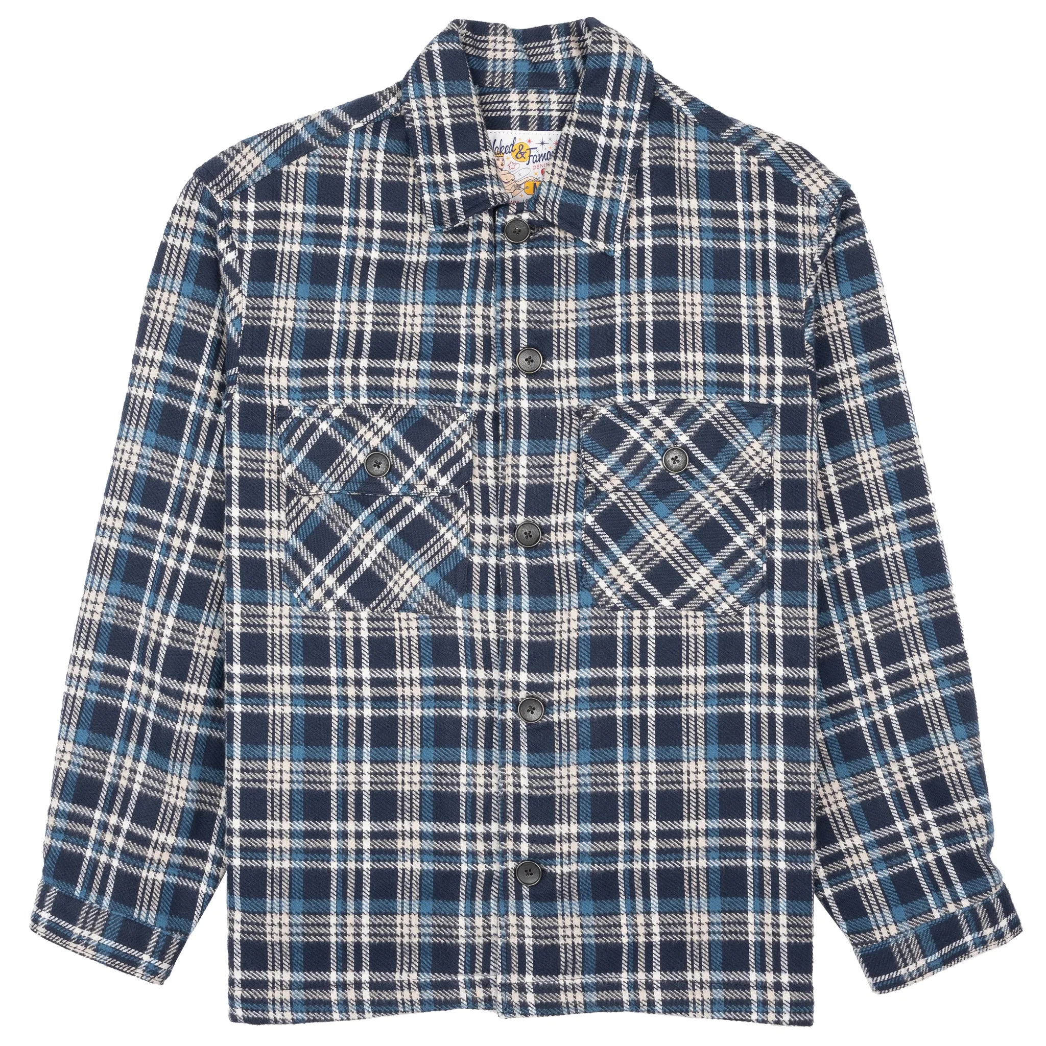 Over Shirt - Triple Yarn Twill Check Brush - Navy