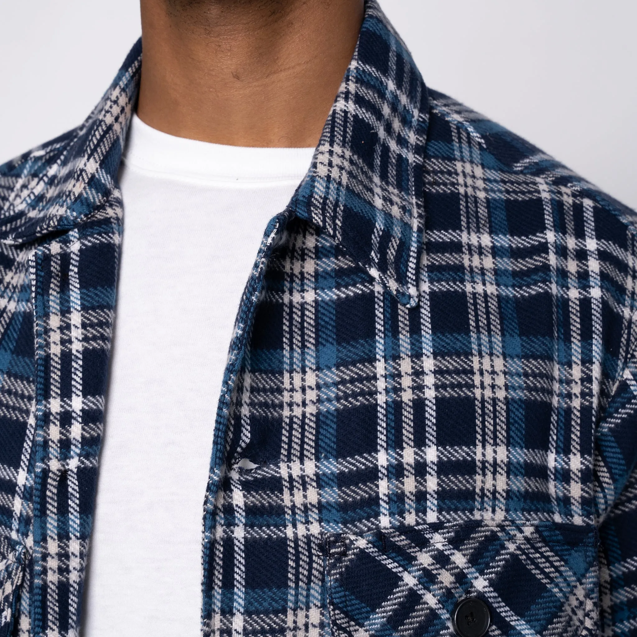 Over Shirt - Triple Yarn Twill Check Brush - Navy