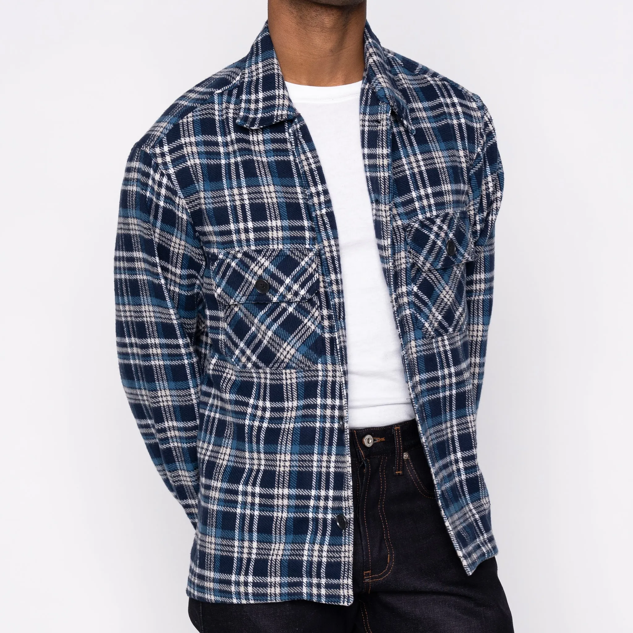 Over Shirt - Triple Yarn Twill Check Brush - Navy