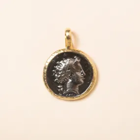 Oxidized Silver Byzantine Coin with Gold Trim Pendant