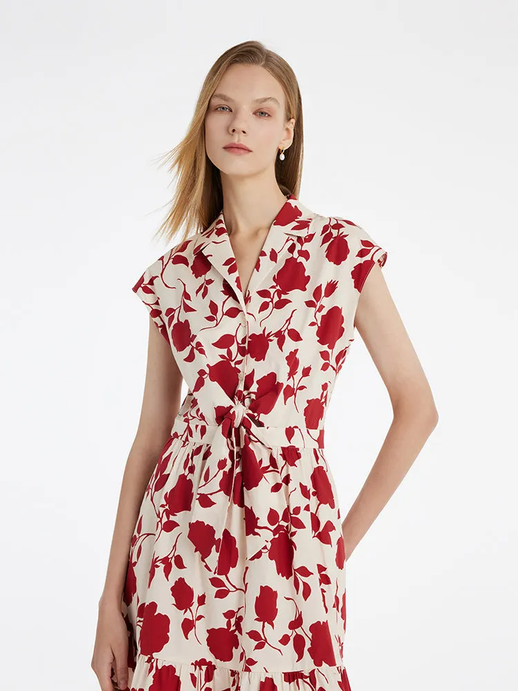 Rose Printed Knotted Women Mini Dress