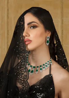 'Saira', Emerald Green Stone & Diamond Bridal Half Set by Oorvi Desai