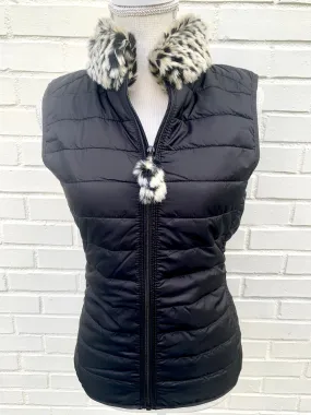 SALE - XS ONLY Blondie Black Puffer Vest w Faux Herringbone Fur (PFF Black 3) Final sale